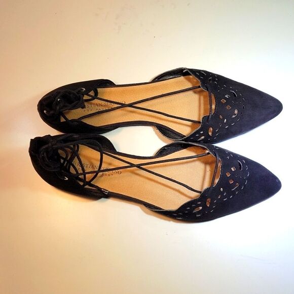CHRISTIAN SIRIANO SUEDE LACE UP CUT OUT POINTED TOE FLAT SHOE - Picture 10 of 16